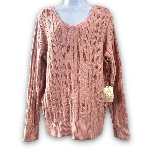 St. John's Bay Sweaters - NWT St John’s Bay Peachy Pink Metallic Stretchy Sweater Size 1X